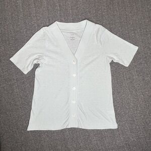 Pure J. Jill Hemp Top Womens Sz Small‎ Pastel Blue Button Front Classic Coastal